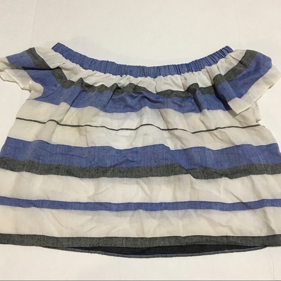Women's Max Studio Off Shoulder Short Sleeve Striped Top Chambray Summer Blue Lg - Picture 2 of 7